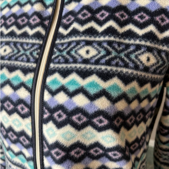 Talbots Fair Isle Aztec Print Fleece Jacket in Blue White Purple Size M Petite - Picture 2 of 5